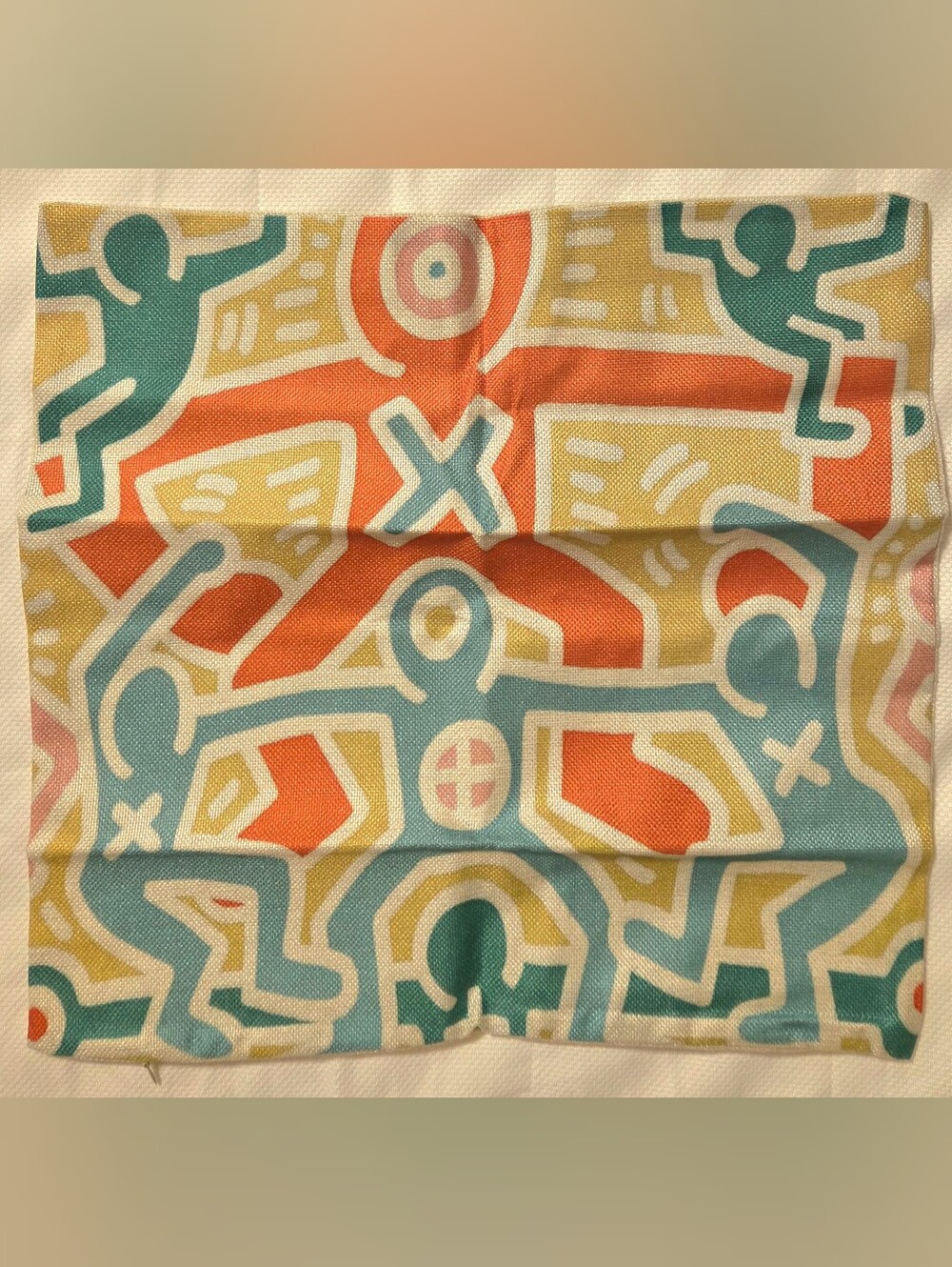 Multicolored Keith Haring Style Linen Pillow Cover